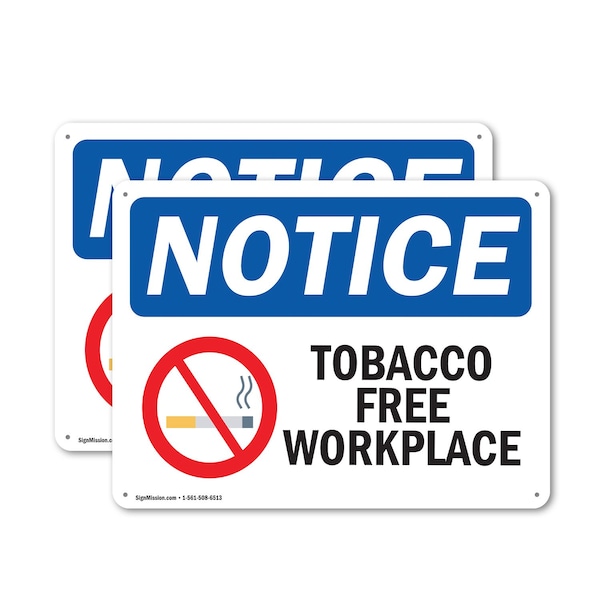 Signmission Tobacco Free Workplace OSHA Notice Sign, Plastic, 10in W x 7in L, 2PK OS-2PACK-NS-P-710-L-16737 - main